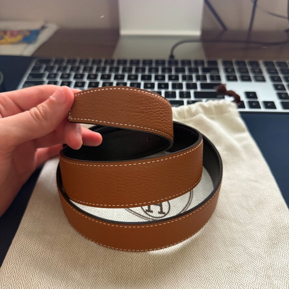 Black/Brown (noir/gold) Reversible Hermes Leather Belt 32mm